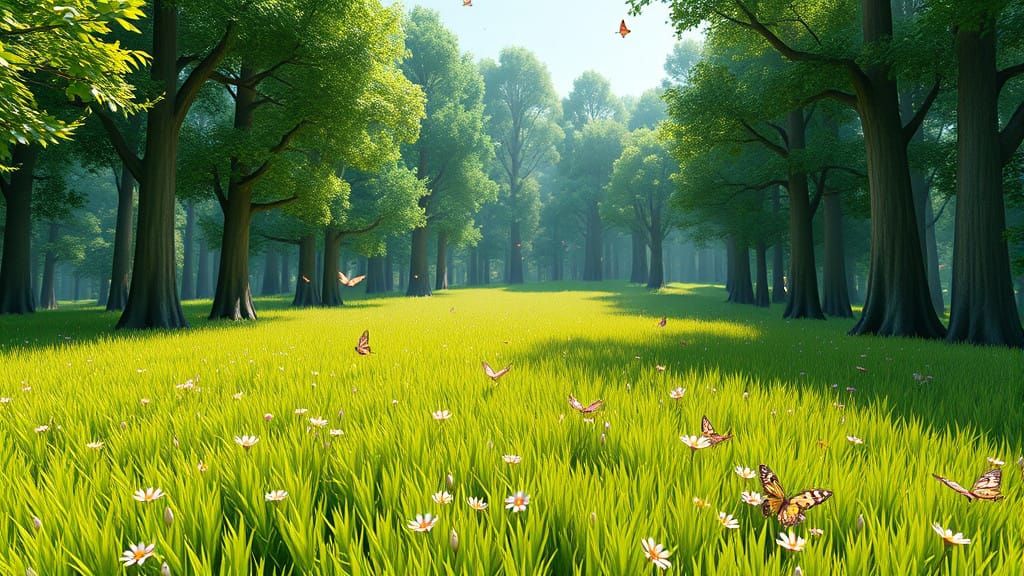 Vibrant Forest Scene in 3D Cartoon Pixar Style
