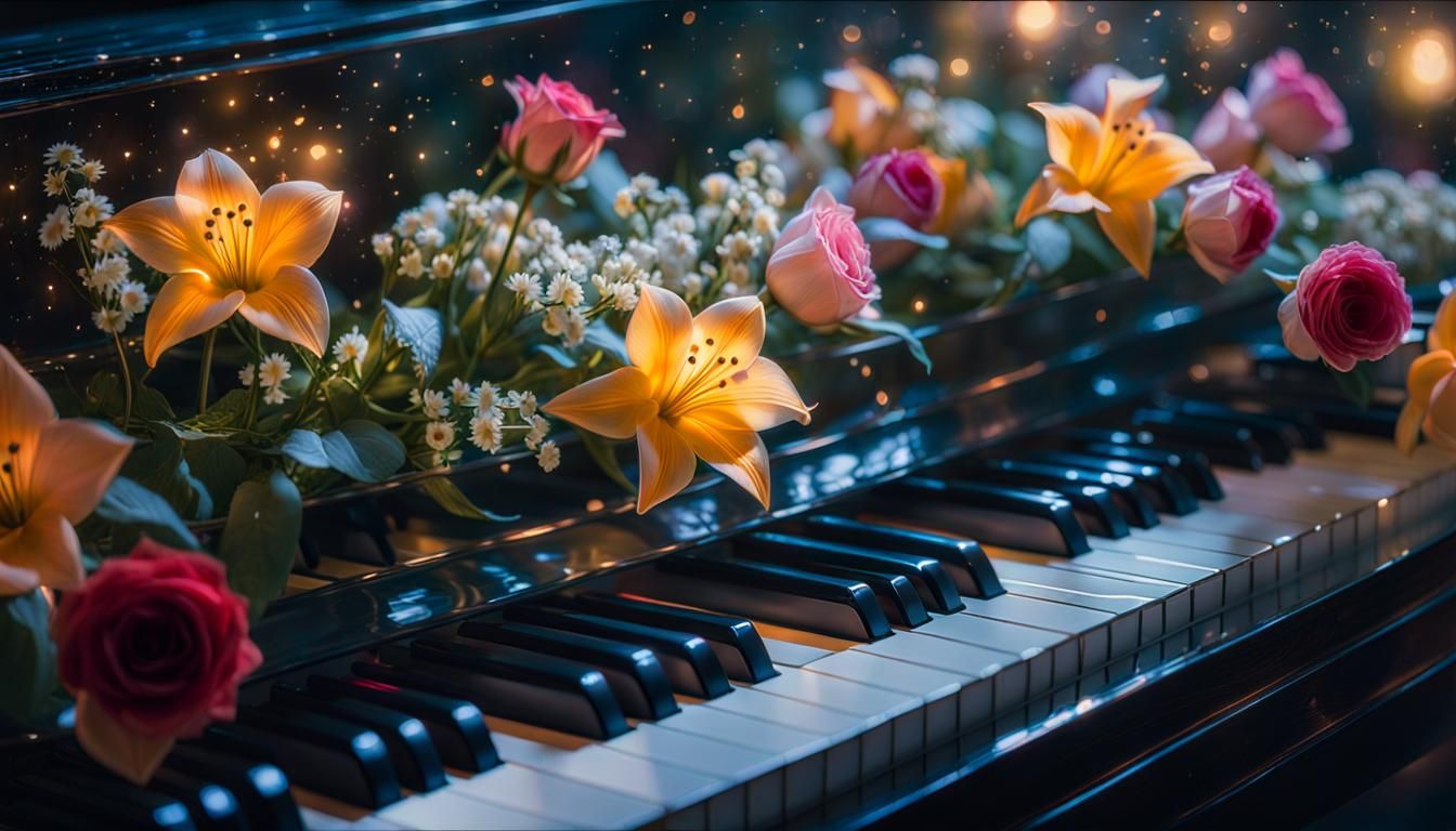 Ethereal Glass Music Notes with Flowers and Stars
