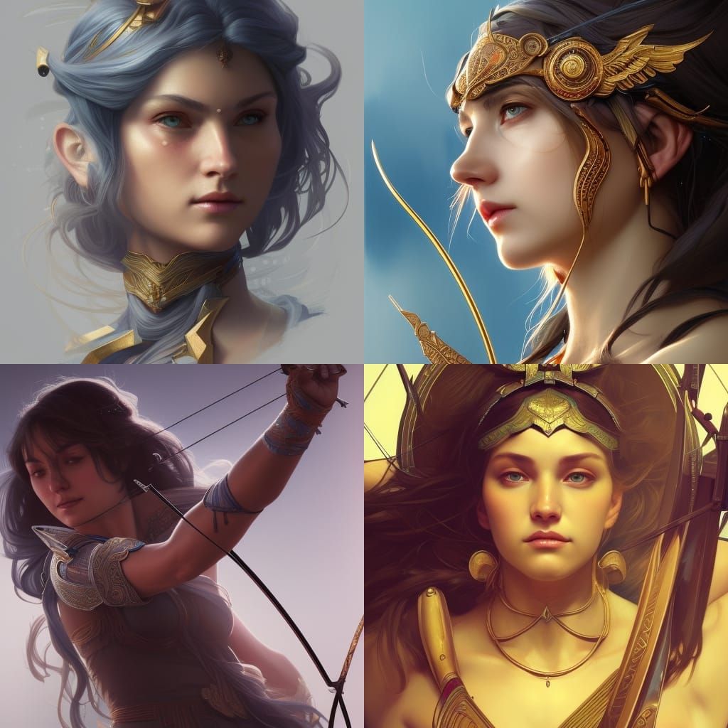 Archery Goddess Portrait in Hyperdetailed Style