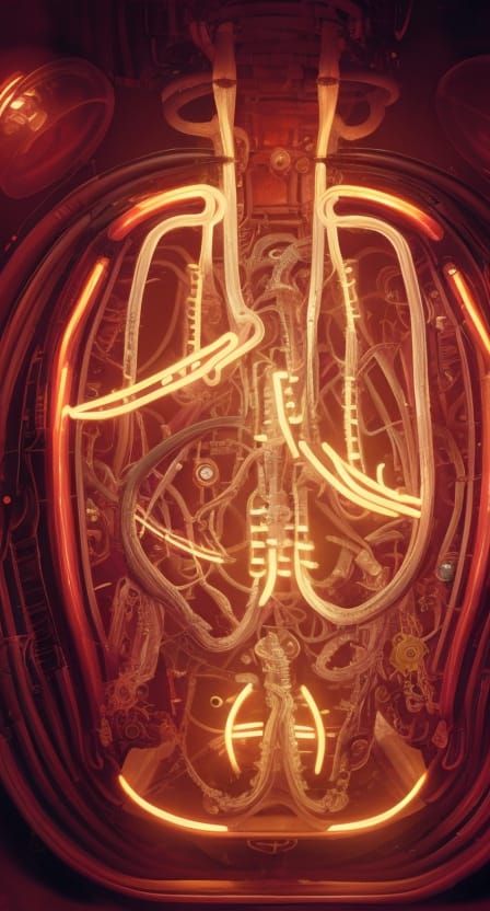 Neon Glow Biomechanical Valve Body with Black Background