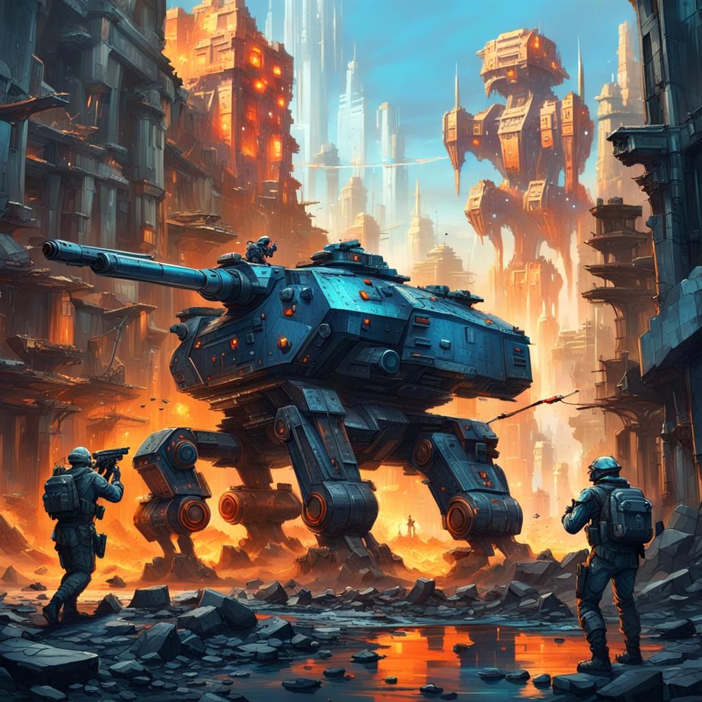 Sci-Fi Soldiers Battle Robots in Ruined City
