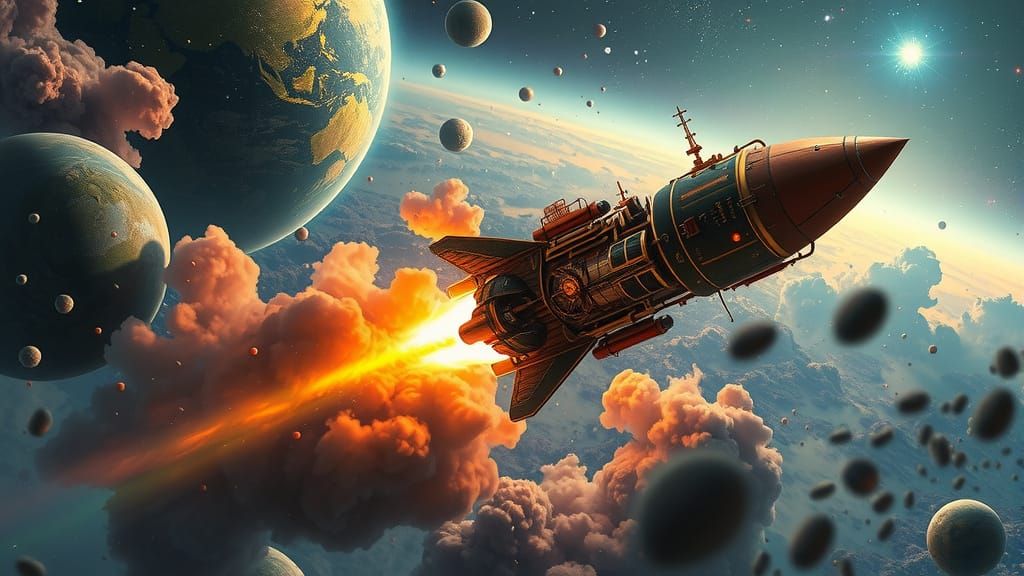 Steampunk Rocket Launch on Alien Planet