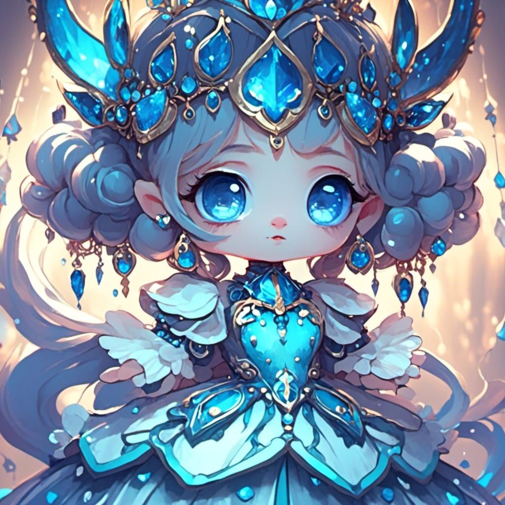 Cute Blue Goo Blob Princess in Chibi Style