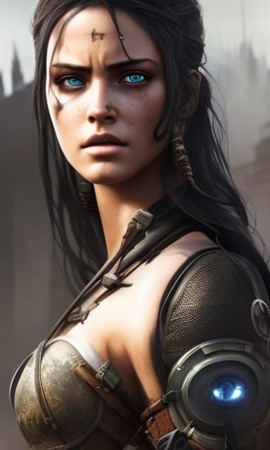 Post-Apocalyptic Warrior Girl in Hyperrealism Style