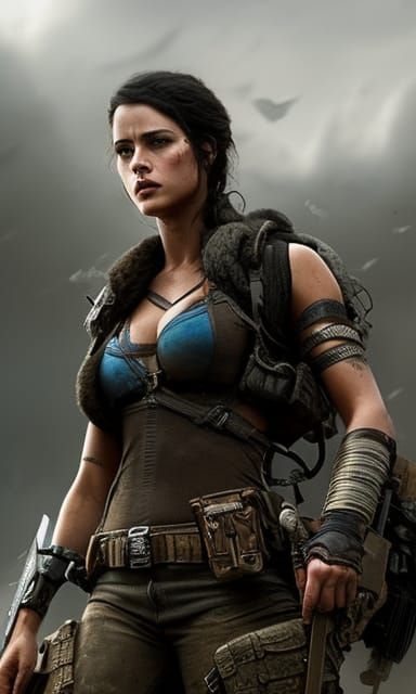 Post-Apocalyptic Warrior Girl in Hyperrealism Style