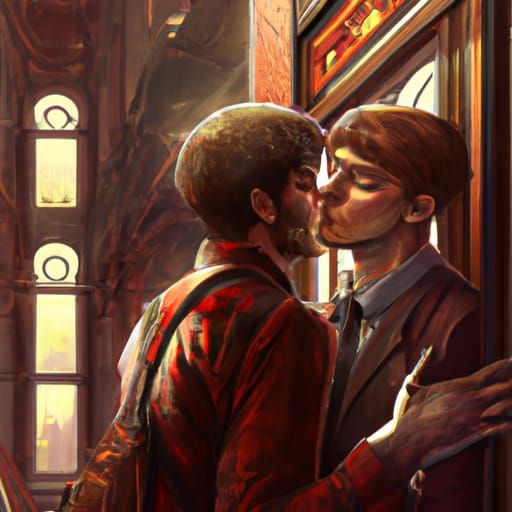 Vintage Elevator Kiss: Art Nouveau Portrait