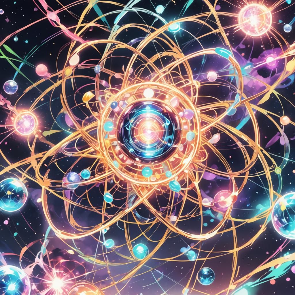 Vibrant Anime Atom Concept Art with Glowing Energy
