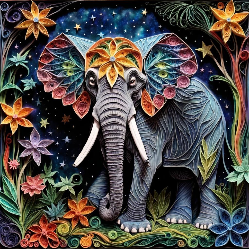 Cosmic Elephant: Paper Quilling Art in Fantasy Style