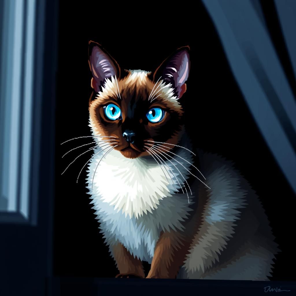 Blue-Eyed Siamese Cat Pixel Art Portrait