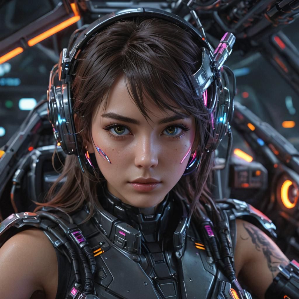 Girl in Mech Cockpit: 3D Anime Art