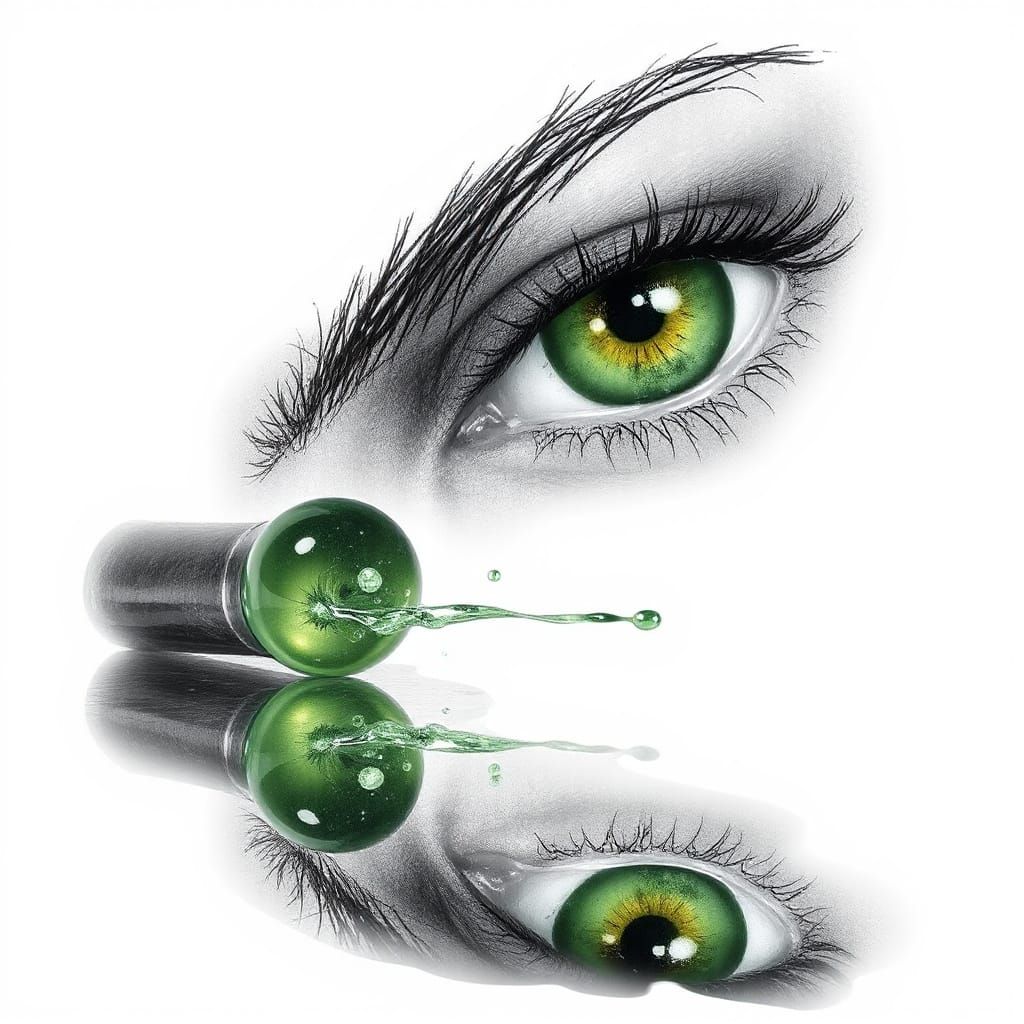 Striking Green Eyes Reflecting Liquid: A Sketch Art Portrait
