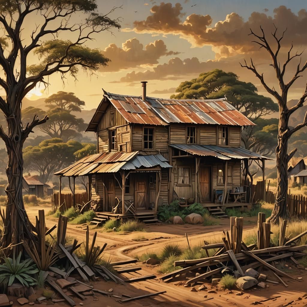 Weathered Cottage in South African Twilight