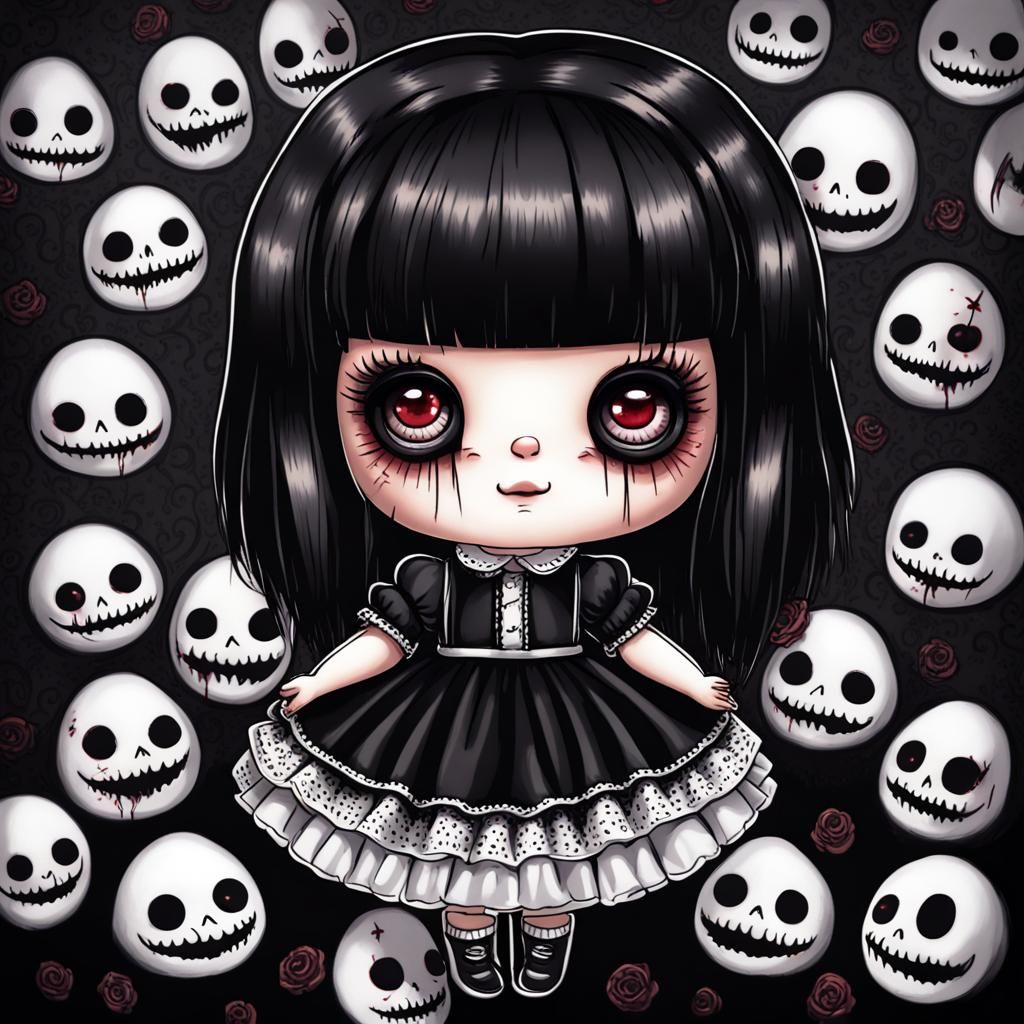 Eerie Spooky Doll in Glass Sphere, Dark Fantasy