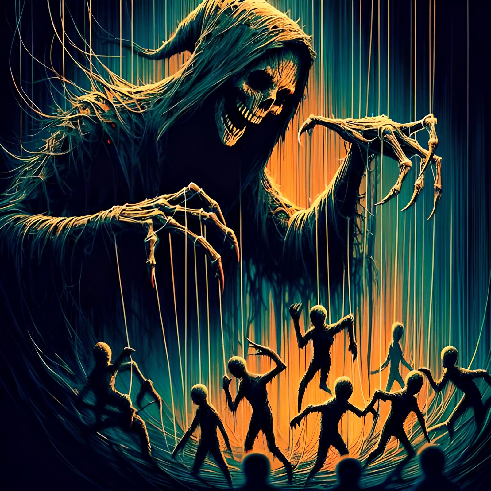 The Puppet Master's Sinister Dance: An Abstract Horror