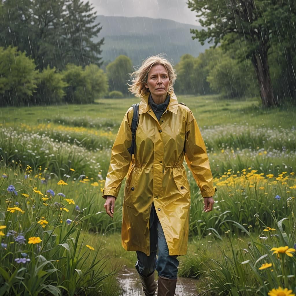 Woman Steps into Sunlight: Psychedelic Spring Meadow