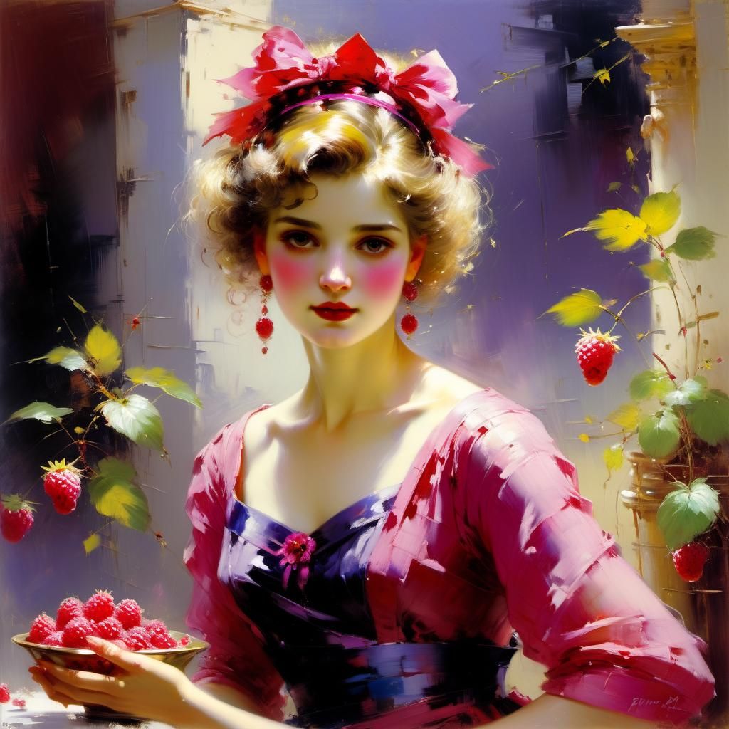Romantic Portrait of Woman in Red, Daeni Style