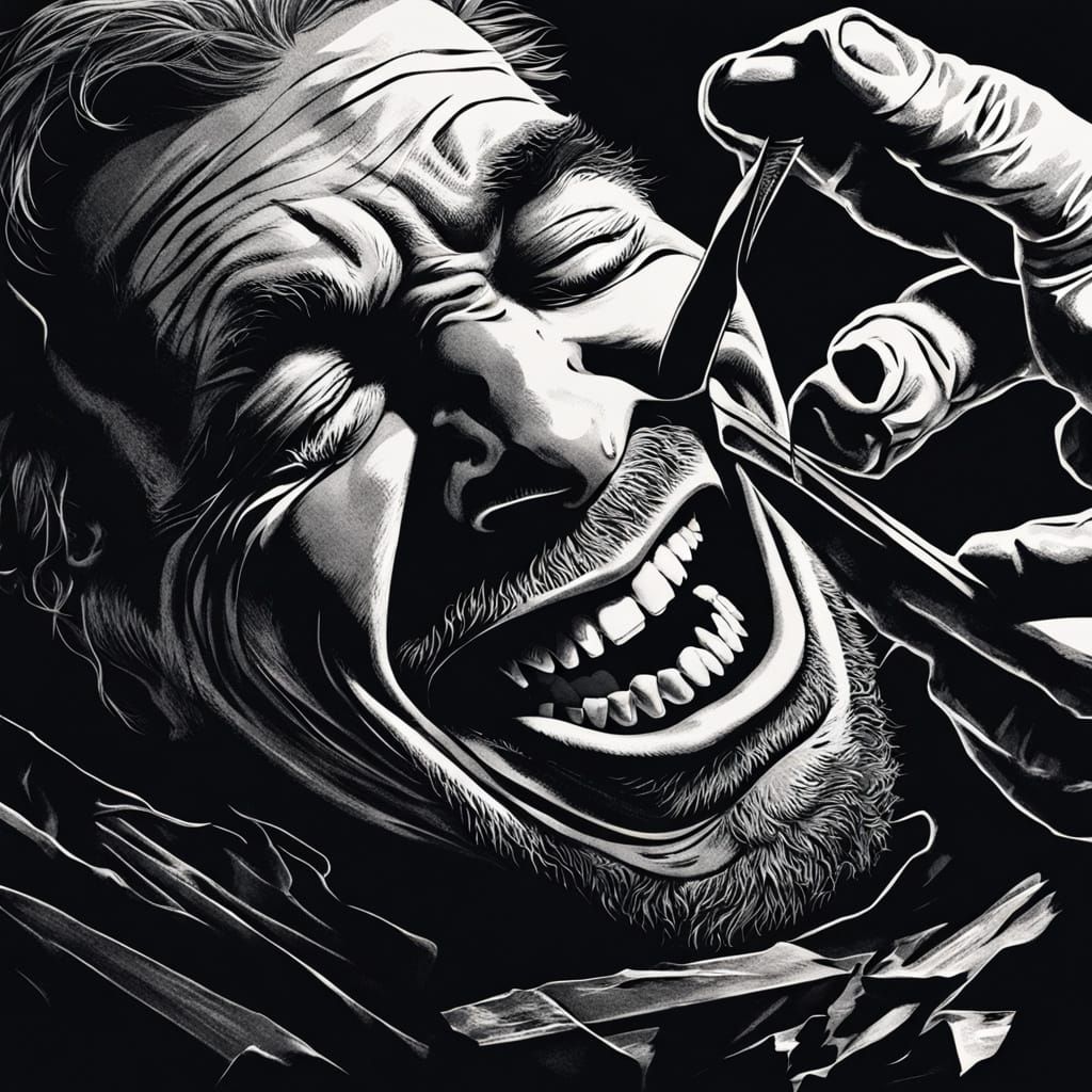 Surreal Digital Art of Teeth Grinding in Dark Bedroom