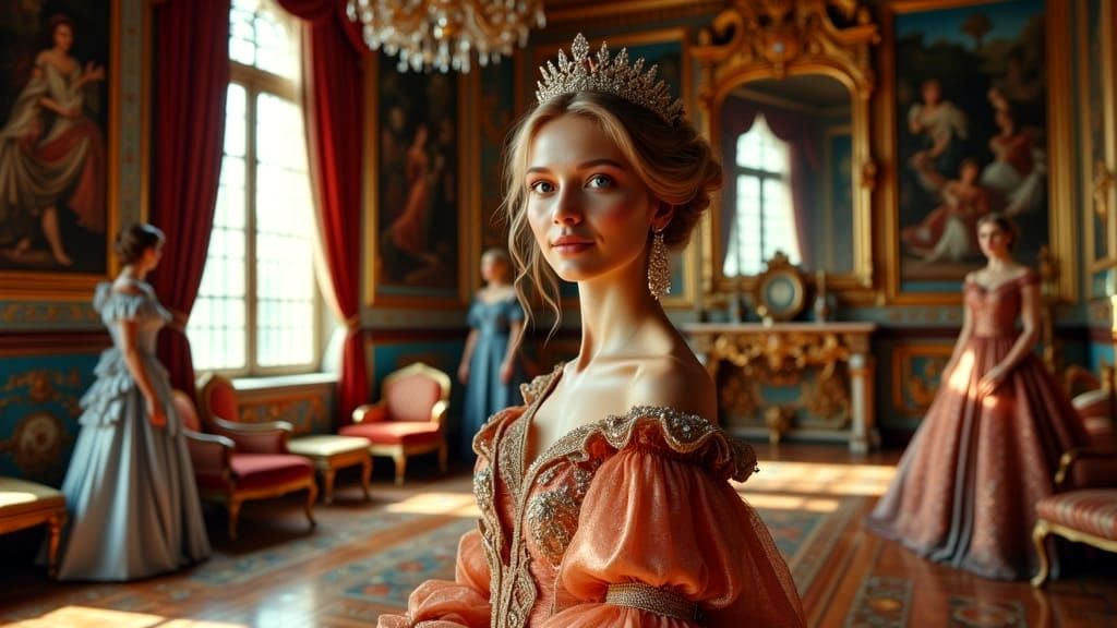 Ethereal Princess in Lavish Throne Room