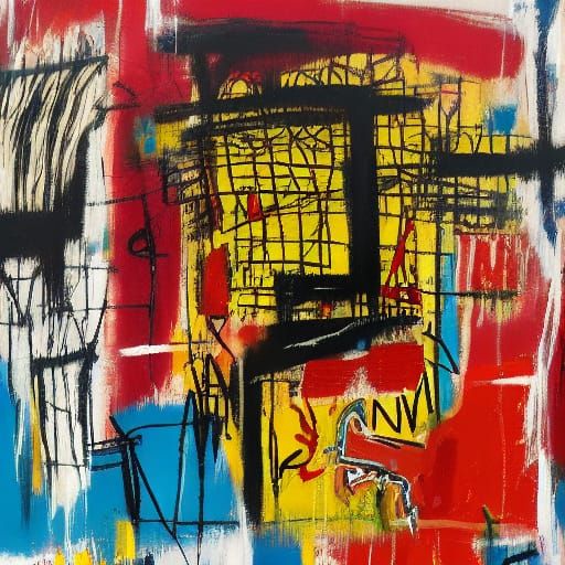 Urban Boy and Dog Artwork in Neo-Primitivist Style