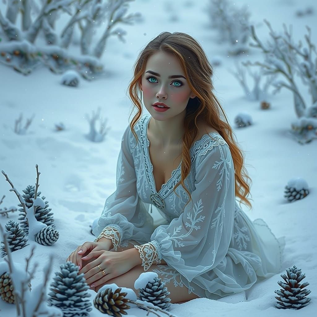 Ethereal Winter Goddess in a Snowy Wonderland