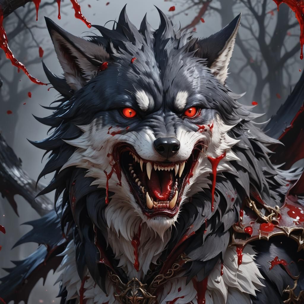 Vampire Wolf Dripping Blood: 3D Anime Art