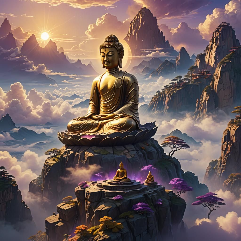 Buddha Above Clouds in Digital Matte Painting