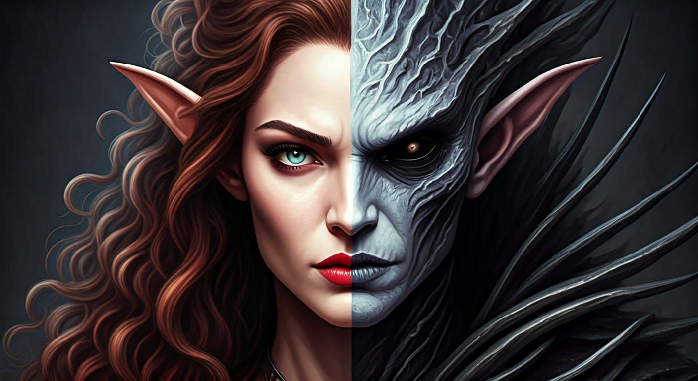 Elven Beauty and Dark Creature Composite Portrait