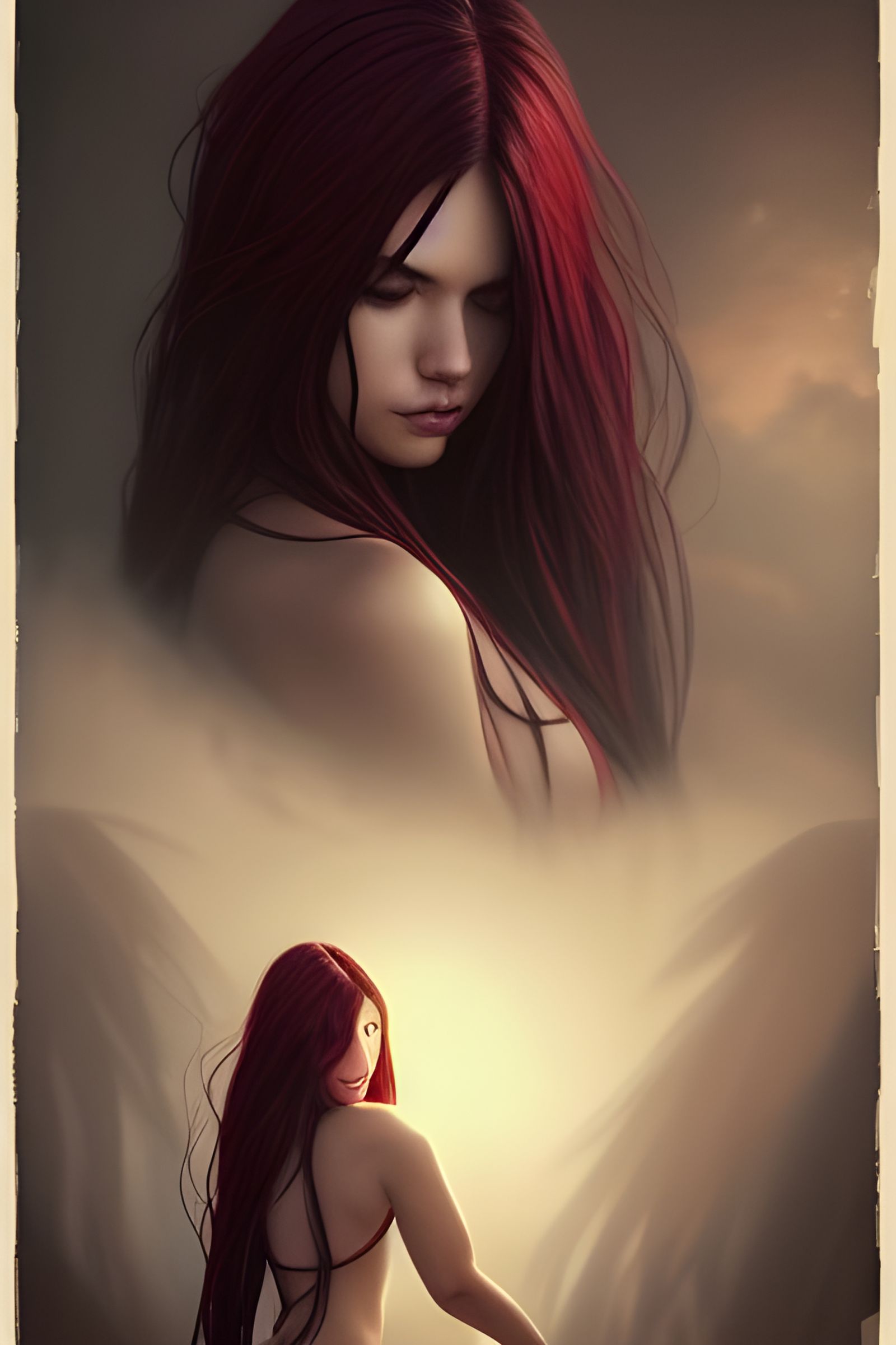 Sinister Goddess with Crimson Eyes: Digital Art