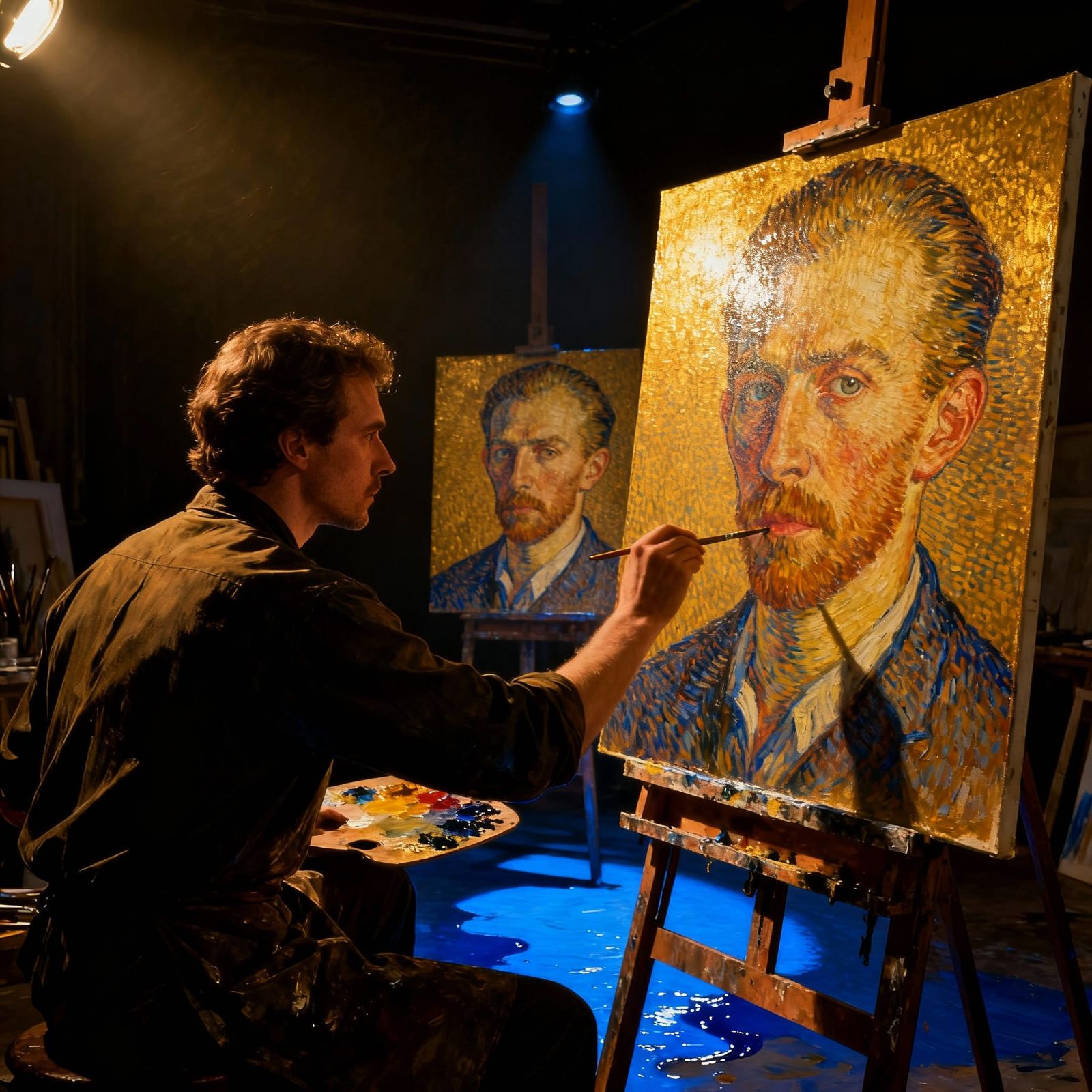 Hyperrealistic Artist Painting a Recursive Self-Portrait