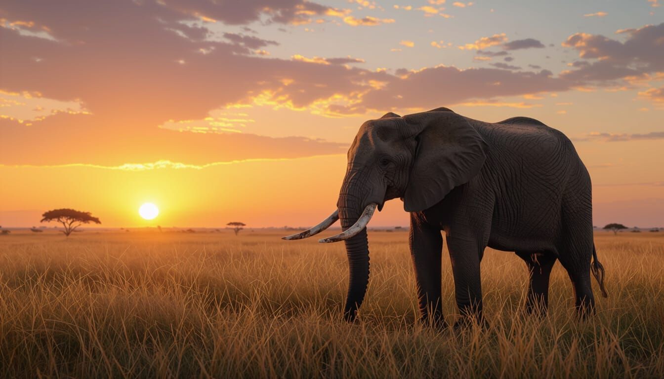 Majestic African Elephant at Golden Hour Sunset