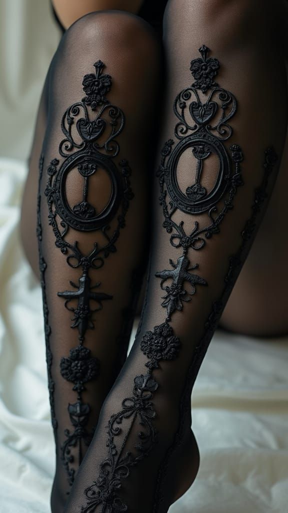 Gothic Tights with Baroque Embroidery in Hyper-Realism
