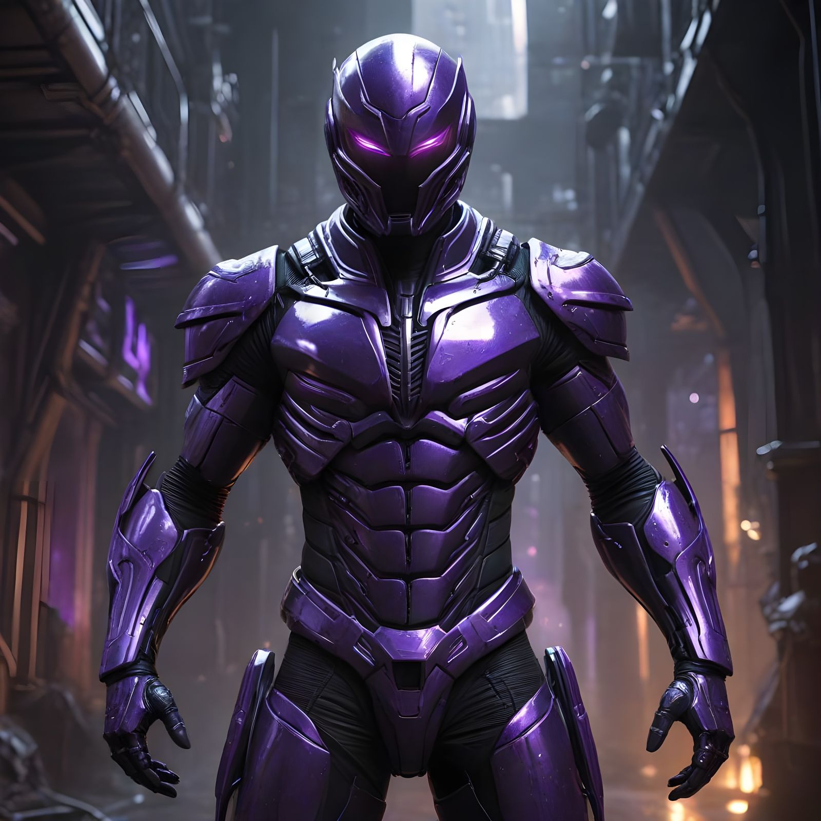 Enderman Warrior in Futuristic Armor, Epic Action Pose