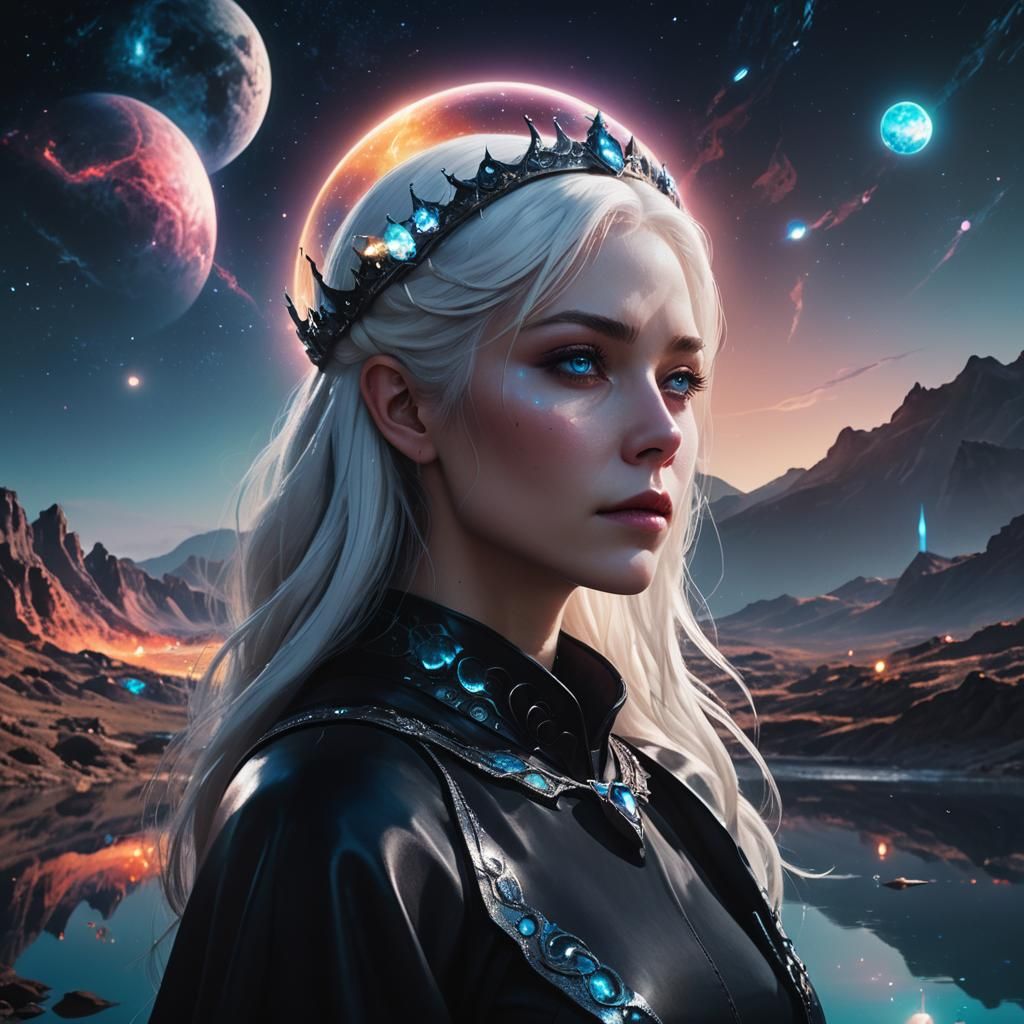 Alien Queen Double Exposure in Anime Style