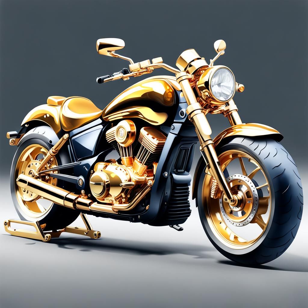 Luxury Gold Motorcycle in 3D Watercolor