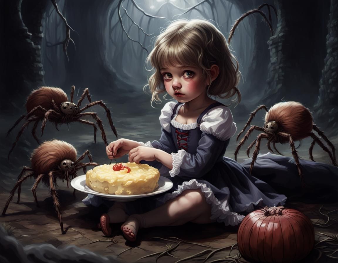 Sinister Little Miss Muffet in Dark Anime Style