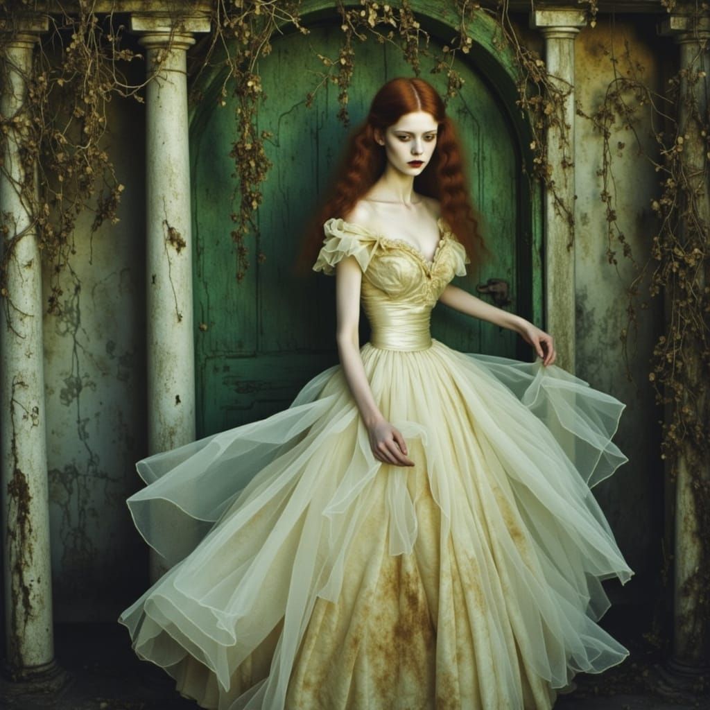 Ghostly Scarlett O'Hara in Ruins of Tara's Garden, in Pre-Ra...