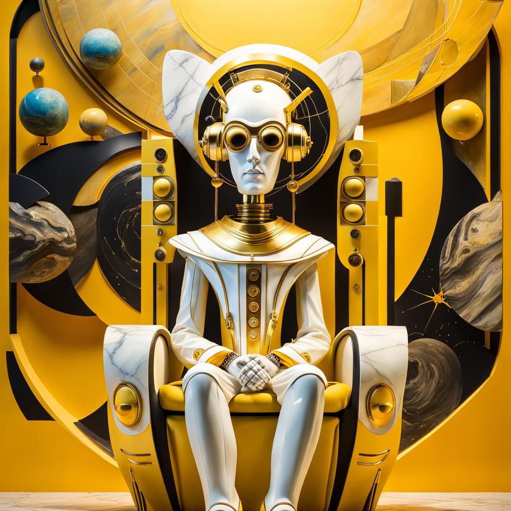 White Marble Robot Bust in Surrealist Style