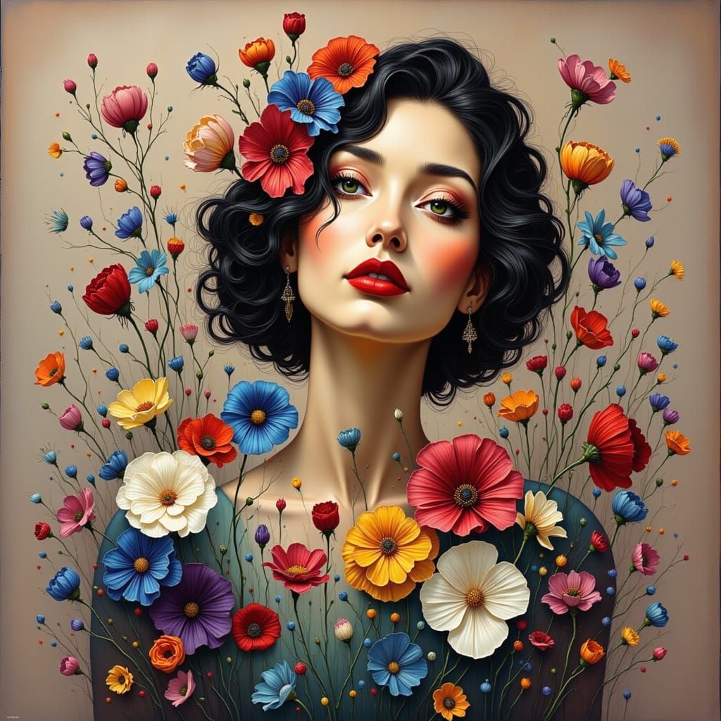 Woman with Flowers: A Striking AI Portrait
