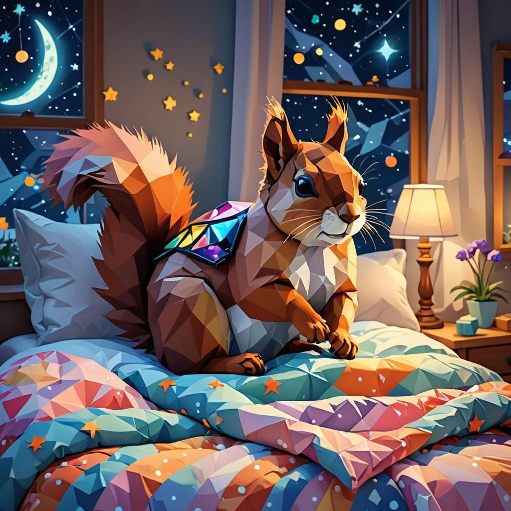 Squirrel in Glasses Sleeping: Low-Poly 3D Art
