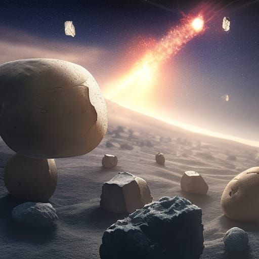 Potato Asteroids in Dramatic Digital Painting