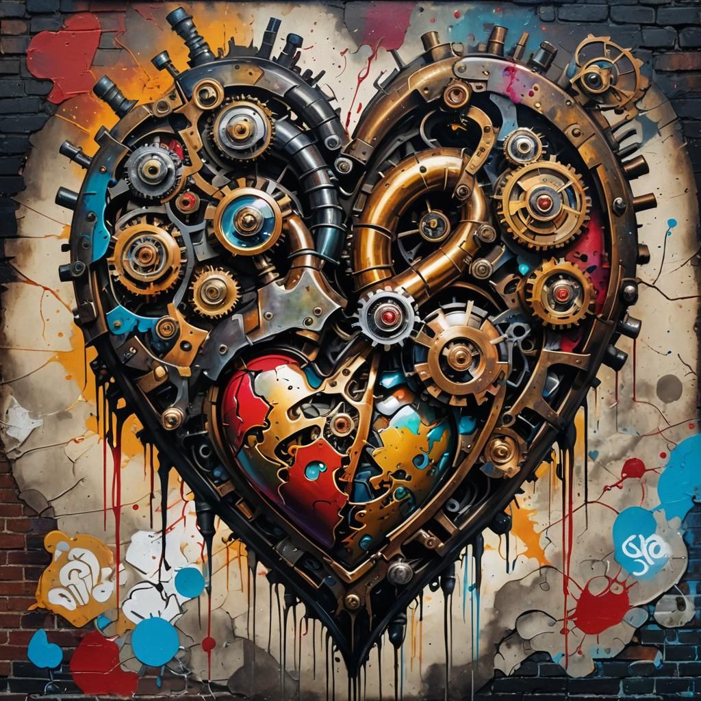 Steampunk Heart Graffiti Art in Splash Style