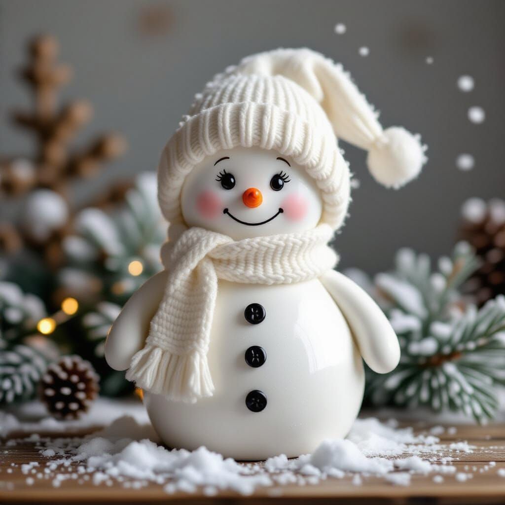 Photorealistic Snowman Holding Crystal Snowflake