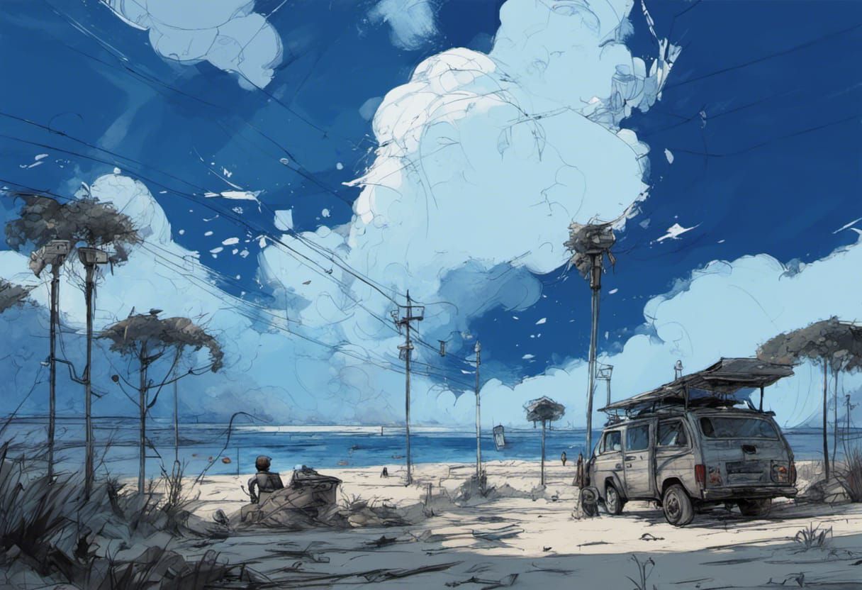 Peaceful Beach Day in Whimsical Urban Sketch Style