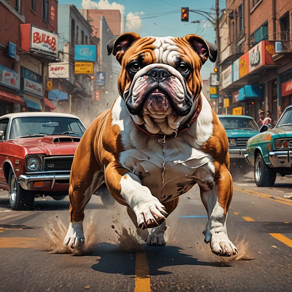 Muscle Car, Fairy and Bulldog Race: Hyperrealistic Art