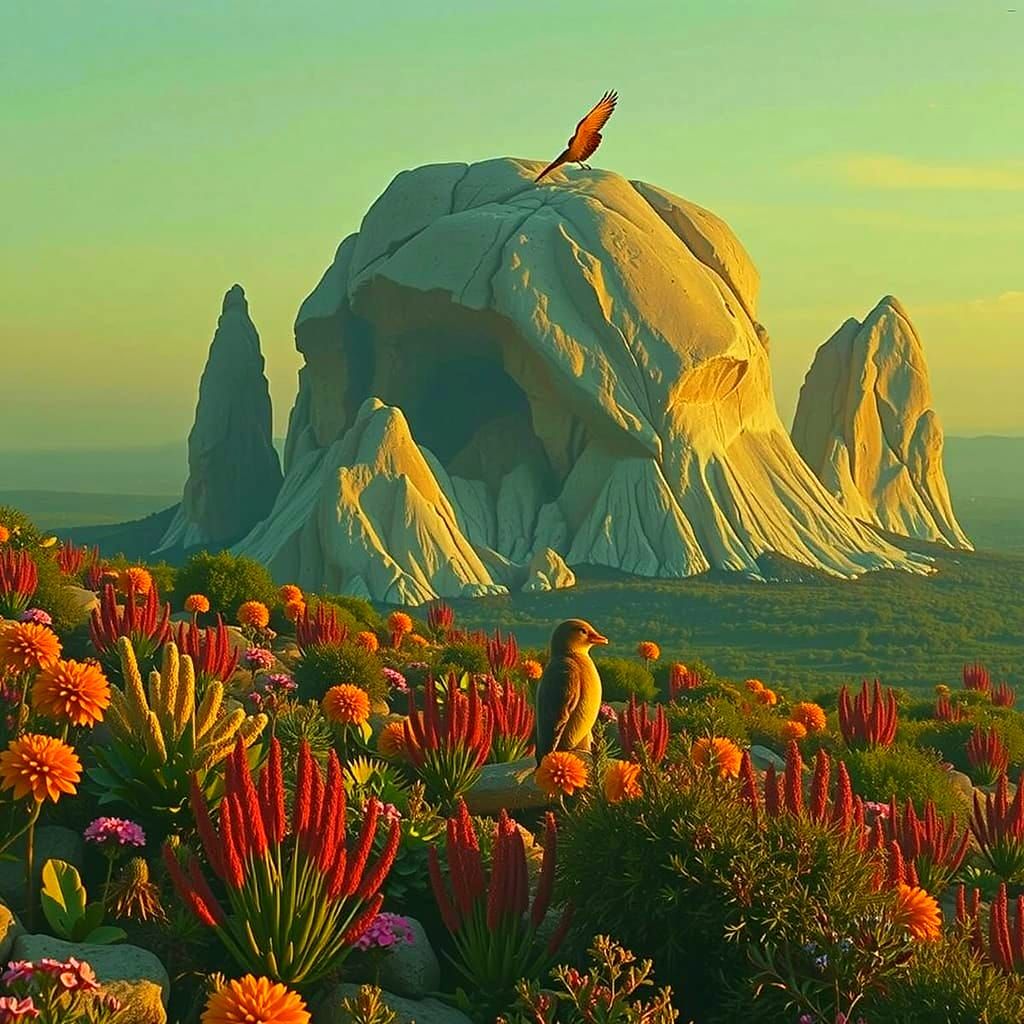 Hyperrealistic Landscape with Cosmic Geological Formations