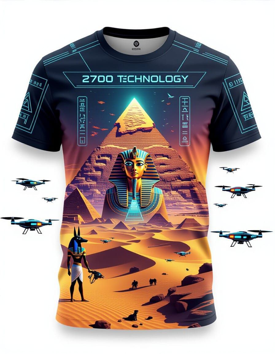 Futuristic T-Shirt Design with Egyptian Elements