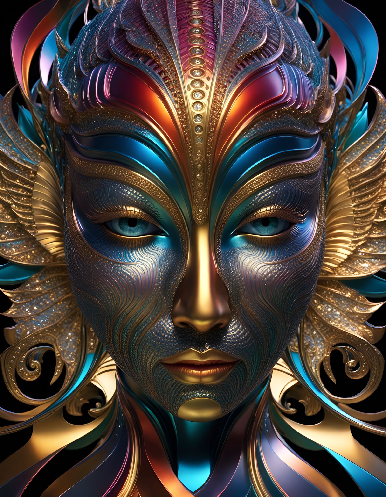 Metallic Fantasy Sculpture with Optical Illusion Details