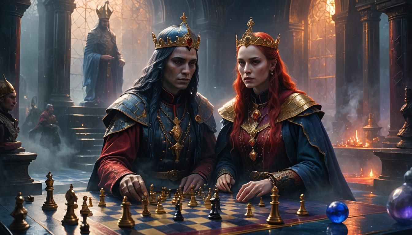 Chess Game in Dark Fantasy Art Nouveau Style
