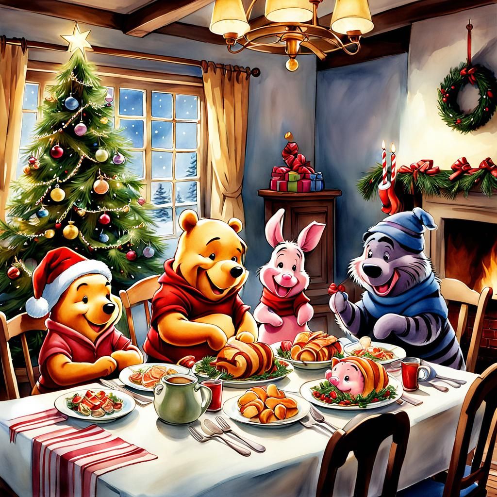 winnie the pooh and piglet and tigger and Eeyore enjoying Ch...
