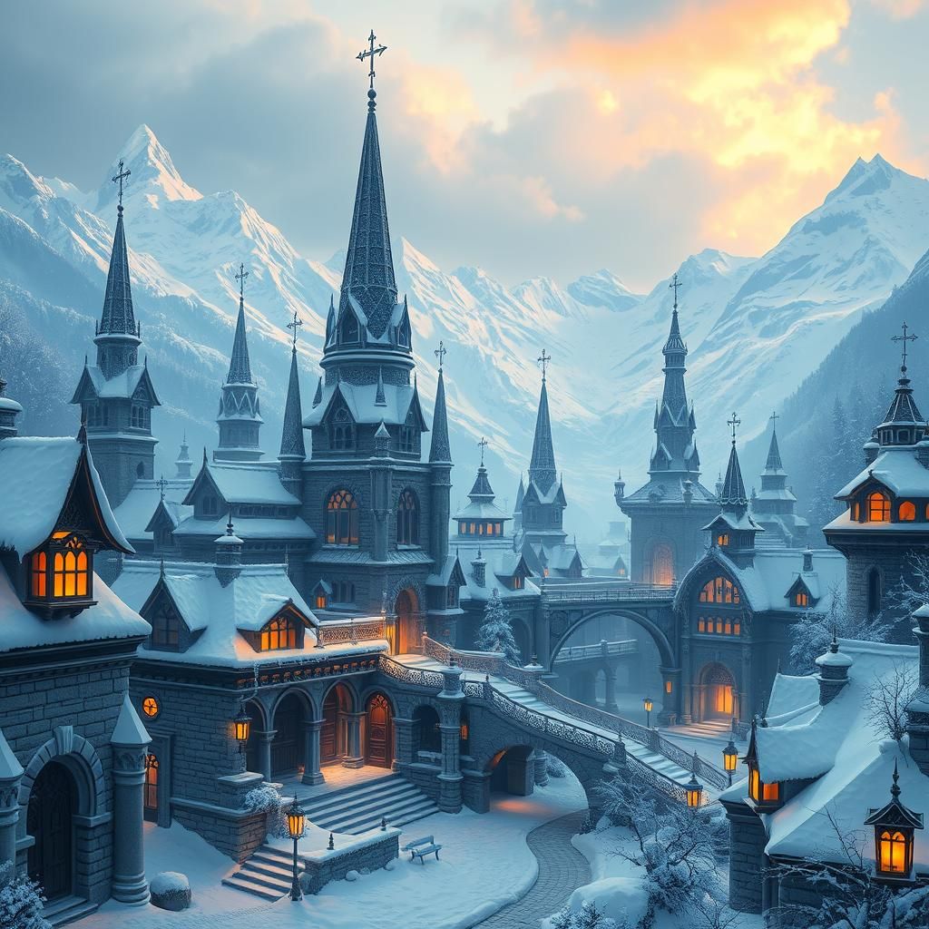 Snowy Cityscape in Unreal Engine 5 Style